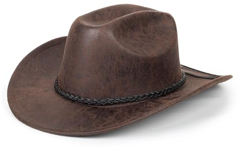 INOGIH Sombrero vaquero occidental para hombre y mujer, clásico, de piel sintética, enrollable, sombrero de caballero turístico, Marrón con cinturón, M