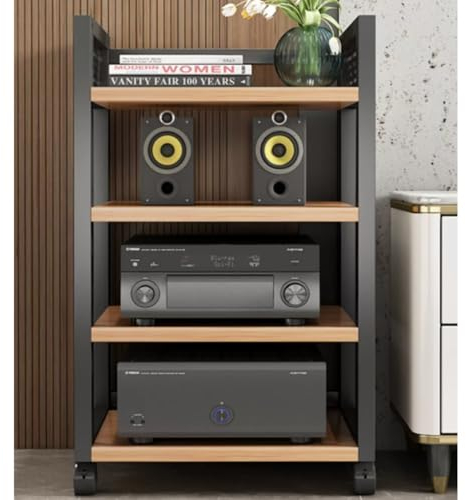 ZIUSFAC Meuble Stéréo Appareils DAC Audio Rack Multifonctionnel Support AV Media Meuble HiFi Media Stand pour Composants Audio Vidéo Etagère(Walnut,4 Tier)