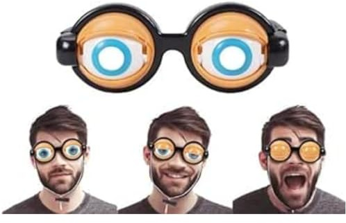 Gammaeon Witzige Gelbe Spaßbrille mit Verrückten 3D-Augen – Karneval, Halloween und Weihnachten Partyzubehör – Inkl. Geschenkbox für Fasching und Familienfeste
