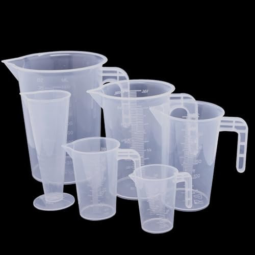 6 Pcs Plastic Measuring Jugs 50ML 100ML 250ML 500ML 1 Litre, Clear Reusable Plastic Jugs Measuring Cups with Handle, for Kitchen Lab Liquid Cooking Baking Baker Set