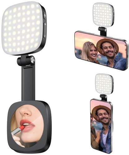 Magnetisches Selfie Licht für MagSafe iPhone, Wiederaufladbares Handy Licht mit 5 Helligkeiten und 5 Lichtmodi, Telefonlicht mit Spiegel, Faltbare Licht für Handy für Vlog Make-up Videokonferenz