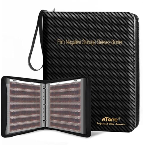 eTone filmnegativ-förvaringsalbum, 33,4 x 18 x 5 cm, PU-läder, 50 fodral för 35 mm filmer, svart