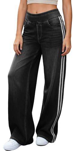 LaiEr Jeans a Gamba Larga Donne,Design Unico a Blocchi di Colore,Vita Alta con Controllo del Ventre,Fit Sviluppato Adatti per Pantaloni di Jeans Baggy con Alta Elasticità(GrigioMedioChiaro,S)
