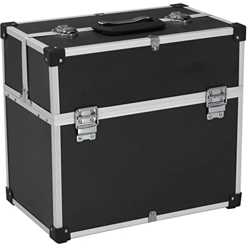 Boîte à Outils, Caisse à Outils Mallette en Métal Caisse de Rangement Valise de Transport 38x22,5x34 cm Noir Aluminium
