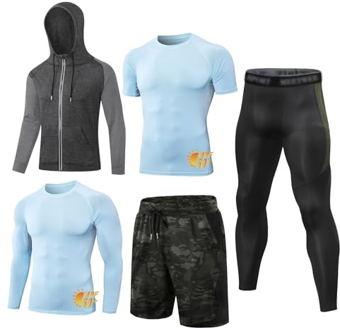 MEETYOO Tee Shirt Compression Homme, Legging Sport Short Fitness T Shirt Manche Longue Veste Collant Gym Running Vetement pour Jogging Musculation