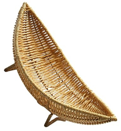 LOLIPPYY Cesta de Almacenamiento de Ratán Tejida Mano Bandeja Forma de Barco para Frutas Verduras y Huevos Decorativa y Resistente para Cocina y Hogar