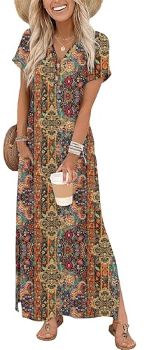 Zeagoo Floral Dresses for Women Summer Short Sleeve Dress with Pockets Summer Maxi Dresses for Women Casual Sun Dress Floral XL