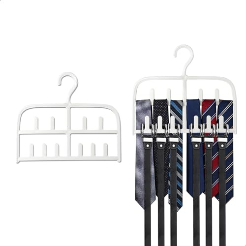 Organizador Cinturones, Corbatero, Doble Capa Organizador de Cinturones, Organizador de Bufandas para Colgar Corbatas, Cinturones, Bufandas y Chales, DiseñO de Suspensión Descentrado, 2 Piezas