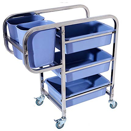Carrello multiuso in acciaio inox con ruote, carrello di stoccaggio a 3 ripiani per pulizia e servizio dell'hotel