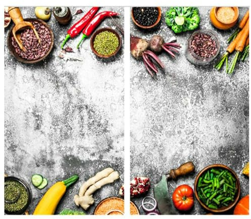 MTS Set of 2 Glass Chopping Boards - Veggies Design - Non-Slip Feet, Compatible with All Hob Types, Heat Resistant – Beautiful Hob Covers, Glass Worktop Savers for Kitchen