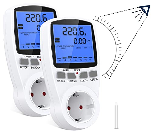 Ankrs Stromzähler für Steckdose, Dual Rate Strommessgerät mit 180-Grad-Betrachtungswinkel LCD-Bildschirm, Energiekostenmessgerät Stromverbrauch Messgerät Monitor Stromzähler 16A/3680W