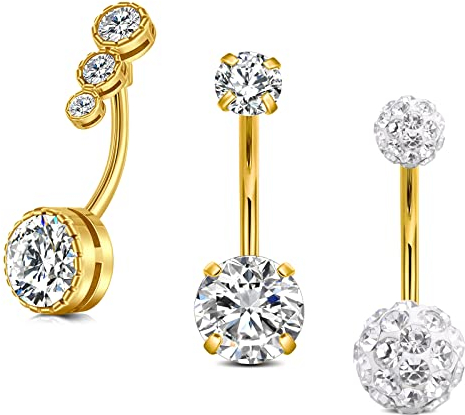 VCMART 3er Bauchnabelpiering 12mm Gold Bauchpiercing Chirurgenstahl Piercing Bauchnabel Ring Damen Frau
