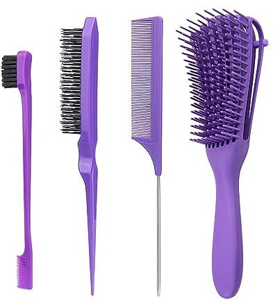 Haarbürste Entwirrbürste Sleek Bun Bürste Teasing Hair Toupierkamm für Naturhaar für Afro Haare 3a bis 4c Verworrenes Welliges Lockiges Haar mit 3 Stück Toupier Bürste Set Doppelkanten Bürste Kamm