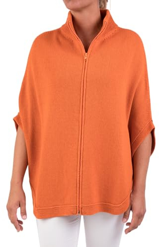 Marenza Poncho Zip Misto Cashmere Doppio Filo Donna Made in Italy Lana Merino Cachemire cerniera Nero Beige Bianco Blu Grigio Maglia Mantella Scialle Taglia Unica (Arancione)