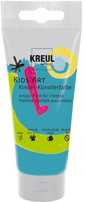 KREUL 43312 - Kids Art Kinder-Künstlerfarbe, Türkis 75 ml Tube, Schulmalfarbe auf Wasserbasis, matte deckende Bastelfarbe für Leinwand, Papier und Karton, vegan