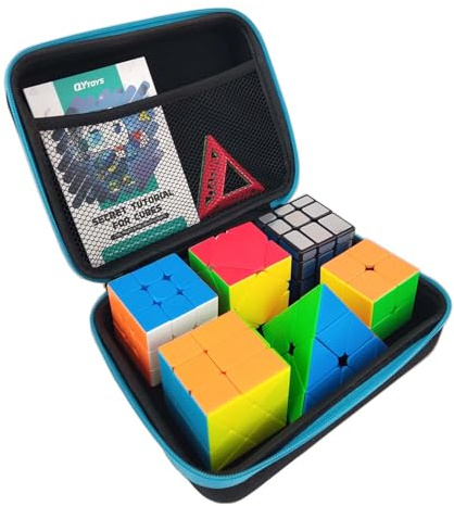 Lelongma Speed Cube Set with Storage Case Bag, 6 Pack Magic Cube Set of 3x3x3 2x2x2 Pyramid Skew Mirror Cube and Fenghuolun Cube Smooth Stickerless Puzzle Cube Game Toy Gift for Kids Teens Adults