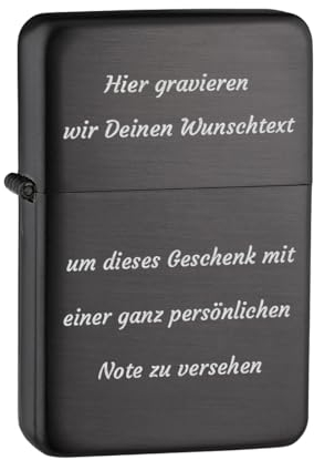 Sturmfeuerzeug Anthrazit nachfüllbar für Männer mit Gravur - das Geschenk zum Geburtstag und Weihnachten - mit individuellen Text