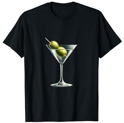 Martini Glass Green Olive Bartender Vodka Gin Cocktail Drink T-Shirt