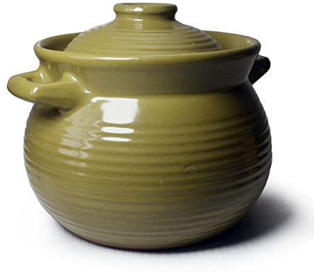 Earthen Jar 1500ml Casserole Dish Clay Hot Crock 50oz with Lid Cooking Soup Ceramic Olive-green Crockpot