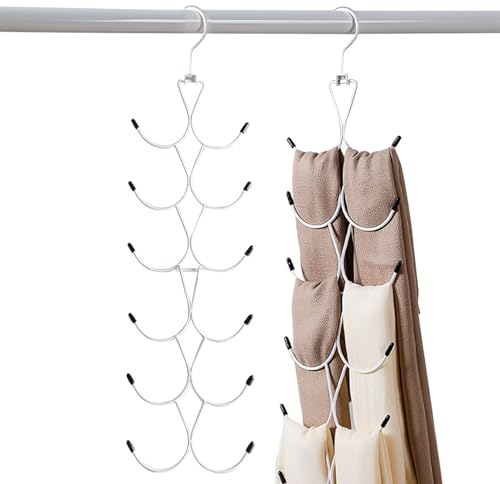 1 Packung Schalhalter,Gürtel Organizer mit 12 Haken,Faltbarer Krawattenhalter für Kleiderschrank,Platzsparender Schrank-Organizer für Schals,Tücher,Gürtel,Krawatten (Weiß)