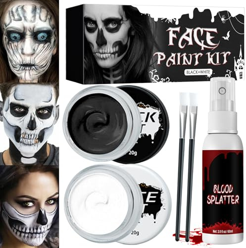 Trucco Bianco Nero per Viso, Trucchi Halloween Viso, Pittura per Viso e Corpo Nero Bianca, Trucchi Halloween Make up Adulti Bambini per Halloween Carnevale Feste Clown Cosplay Sfx Effetti Speciali