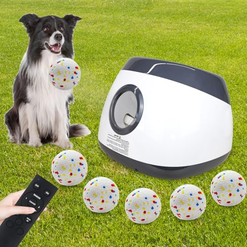 MEKAPLE Automatic Dog Ball Launcher, Upgraded Interactive Dog Balls Thrower with 3 Distance 29Ft-79Ft, Remote Control Ball Launcher for Medium&Large Dogs, 5 Etpu Balls Included (Silver Grey
