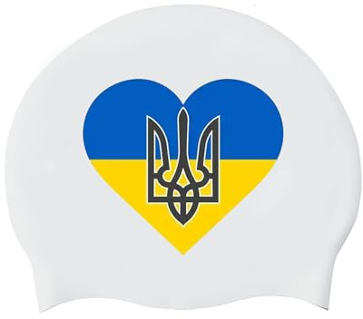 Swim Cap with Heart Ukraine Flag - Novelty Personalized Swim Caps for Long Hair and Short Hair Waterproof Silicone Swimming Caps for Women Men Adults Youths Unisex Ukraine One Size