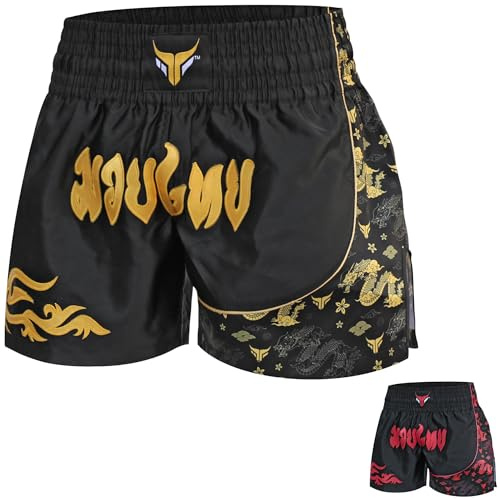 Mytra Fusion Kickboxing Shorts Men Slim fit Short Length Muay Thai Shorts Cage Fighting Shorts for MMA Training Grappling and Martial Arts (UK, Alpha, L, Regular, Regular, Black/Gold)