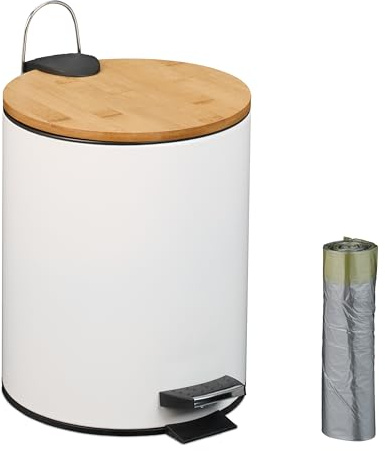 Relaxdays Poubelle de Salle de Bain avec Sacs-Poubelle, 5 litres, Seau intérieur Amovible, Couvercle Pratique, Blanche