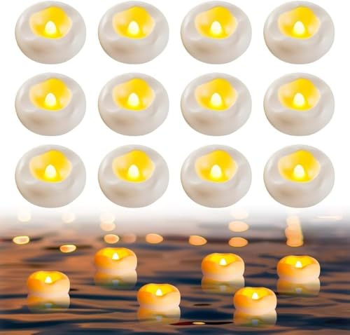yotutun Bougie Flottante Blanche, 12 Pièces Bougie LDF Chaudes Blanc Flamme Vacillante Fausses Bougies Étanches pour Anniversaire Mariage Piscine SPA Saint-Valentin