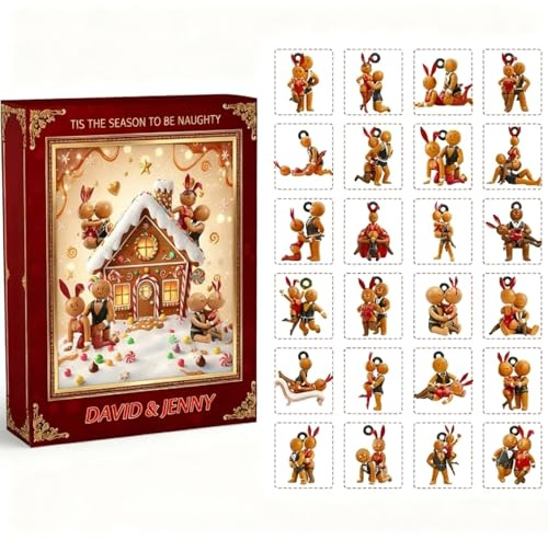 Calendario dell'Avvento Natalizio 3D Coppia di Pan di Zenzero - Conto alla rovescia di 24 giorni in scatola sigillata con decorazioni in miniatura, sorpresa festiva per famiglie e coppie (1 PC)