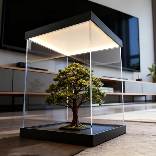 Vitrine Acrylique Boîte Acrylique Maquette D'arbre 30, 35, 40, 45, 50 cm Haut, Grande Vitrine Transparente Éclairage LED Supérieur, Vitrine Anti-poussière Objets Collection(20x20xH25cm/8x8x10in)