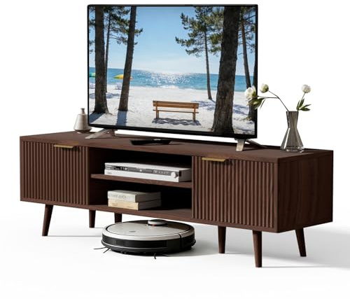 JMGJOY Mueble de TV Mesa de TV de hasta 60 Pulgadas Largo de 140 cm con 2 Cajones y 2 Estantes Abiertos para Salón Dormitorio Marrón