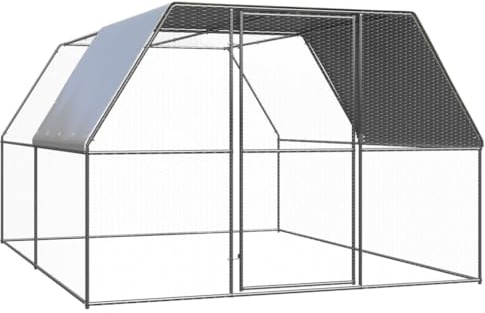 Gabbia per polli da esterni, 3 x 4 x 2 m, in acciaio zincato con tetto resistente ai raggi UV e serratura di sicurezza per polli, anatre piccoli animali e grandi uccelli come voliera robusta e recinto
