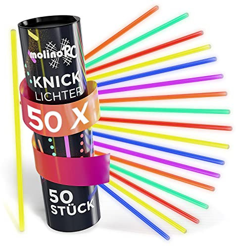 molinoRC 50x Knicklichter Party Set - [EXTRA HELL] - Knicklichter Kinder - 50 Verbinder für Armringe + Figuren - Perfekt für Geburtstag, Party, Festival - Leuchtstäbe, Glow Sticks