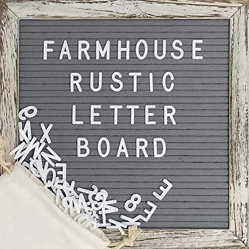 Filz-Briefablage mit rustikalem Holzrahmen, Schriftwörter, vorgeschnittene Buchstaben, Bilderaufhänger, Bauernhaus-Wanddekoration, Shabby Chic, Vintage-Dekor, grauer Filz-Nachrichtentafel