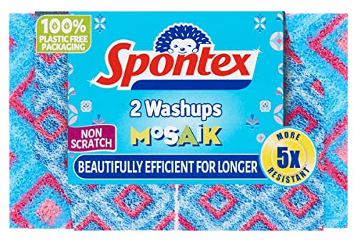 Spontex Washups Mosaik Lot de 2 éponges à récurer Anti-Rayures