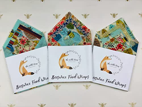 Natural Reusable Beeswax Food Wraps- Set of 4 Sheets Beeswax Wraps (30x30, 25x25, 20x20,15x15 cm)