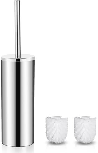 Gricol Stainless Steel Toilet Brushes & Holder Free Standing Toilet Brush Silver including 2 Brush Heads Silver