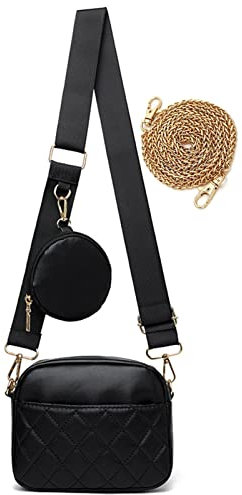 HAWILL Kleine Handy Umhängetasche Damen Handytasche zum Umhängen mit Breiter Gurt Leder Schultertasche Münze Geldbörse Linge Crossbody Tasche für iPhone 14/14 Pro Max/13/12/11/XR (Schwarz)