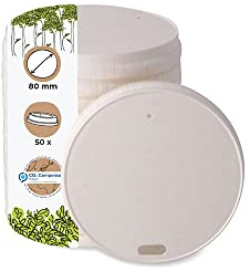BIOZOYG Coperchio di cartone con apertura per bere I Coperchio per coffee to go Ø 80mm bianco I Per bicchieri di cartone per caffè da asporto I Biodegradabili e compostabili I 50 pezzi