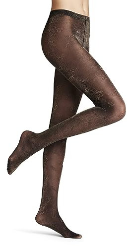 FALKE Damen Strumpfhose Day to Night Weiches Material transparent gemustert 1 Stück, Schwarz (Black/Gold 3335), S