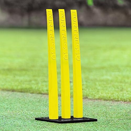 FORTRESS Flexi Cricketstubbar [Multipack med bas] | Cricketträningsutrustning | Lämplig för bowling och fältborrar (1 x fristående bas, gul, 3 x flexi-stubbar i full storlek)
