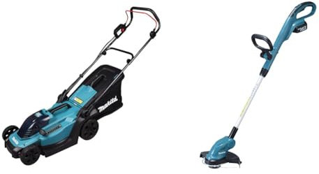 Makita DLM330RM Akku-Rasenmäher 18V / 4,0 Ah, 1 Akku + Ladegerät, Petrol & DUR181RF Akku-Rasentrimmer 18 V / 3,0 Ah, 1 Akku + Ladegerät Noir, Bleu, Blanc