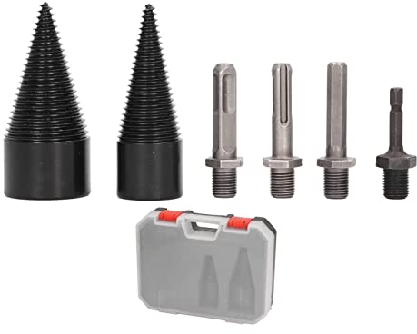 Firewood Log Splitter, 6PCS Drill Bit Removable Cones Kindling Wood Splitting Logs Bits, 32MM + 42MM Removable Heavy Duty Electric Drills with Round + Hex + Square Shank