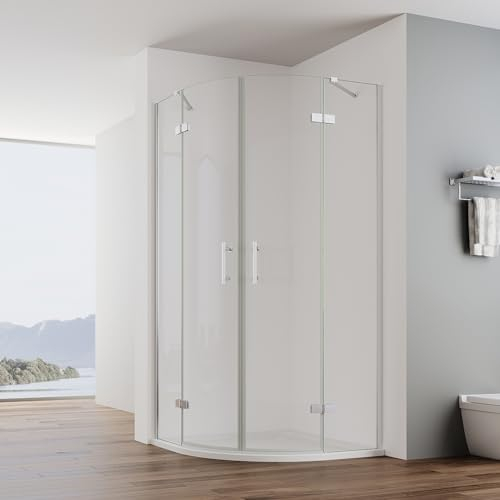 IMPTS Runddusche 80x80cm, Duschkabine Rund Viertelkreis Dusche Rahmenlos Duschabtrennung mit 6mm ESG Glas Höhe 195cm Radius 550 mm Ohne Duschtasse & Ablauf