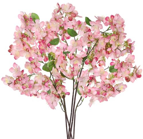 Oairse 5er-Set Künstliche Apfelblüte Künstliche Kirschblütenzweige Deko 56cm Kunstblumen Wie Echt Frühlingsblumen Kunstzweige für Tischdeko Zuhause Tisch Hochzeits Büro Dekoration, Rosa