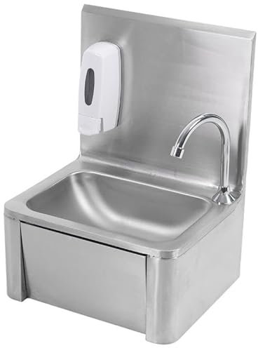 Arredo Chef – Lave-mains mural en inox 304 avec dosseret, robinet et distributeur de savon – 40 × 33 × 57,5 cm – Pour cuisine professionnelle, restaurant, bar ou collectivité