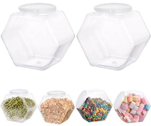 Gcroet godisburkar i plast med lock, 2 st 3 800 ml klar sexkantig kakburk, kakbehållare med bred mun, okrossbara återanvändbara plastburkar för mellanmål, kex, choklad,