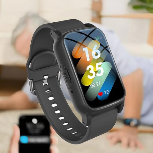 Genérico Reloj Inteligente para Mayores Detección de Caídas Pulsera Inteligente con Botón SOS Dispositivos de Alerta de Caídas Reloj GPS para Demencia y Alzheimer (Negro)